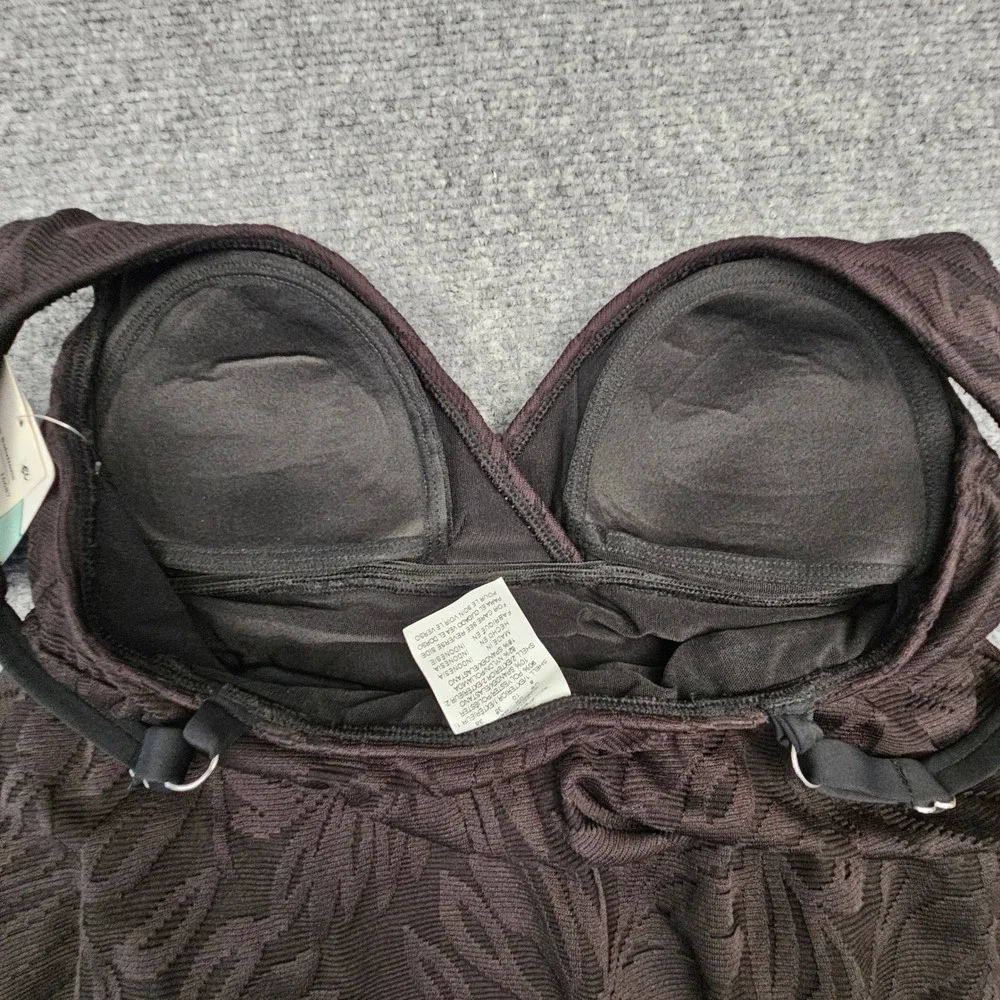 Swim Solutions Women Swimdress Flyaway Tummy Control Leaf Textured Black Size 8‎